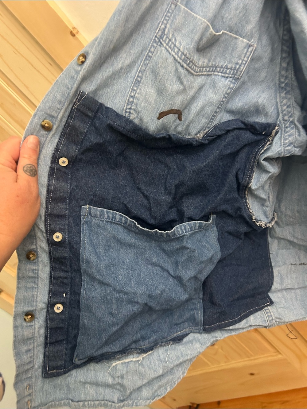 Patchwork big pockets utility Denim Shirt Jacket 2X - Picture 3 of 5
